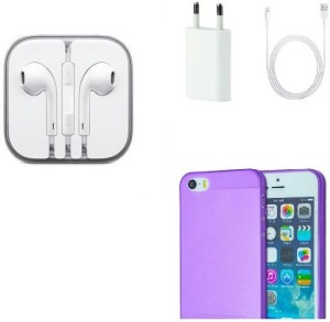 Cell Planet Purple Transparent Back Cover, Head Phone, Charger Combo Set for iPhone 6+ Accessory Combo