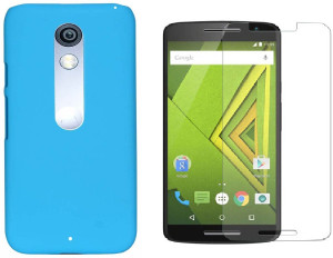 Spicesun Premium SKY BLUE BACK COVER with Screen guard for Motorola Moto X play Accessory Combo
