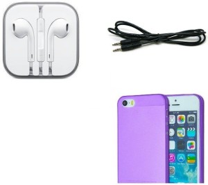 Mudshi Purple Transparent Back Cover, Head Phone, Aux Cable Combo Set for iPhone 6+ Accessory Combo