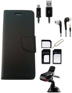Edge Plus Micromax Canvas Nitro A310 Wallet Case,Mobile Stand,Sim Card Adapter ,Data Cable And Earphones Accessory Combo