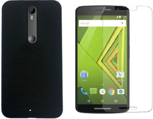 Foneys Premium BLACK BACK COVER with Screen guard for Motorola Moto X play Accessory Combo