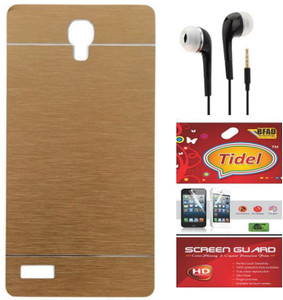 Tidel Aluminium Brushed Metallic Back Cover For Xiaomi Redmi Note 2 ( Golden ) With Tidel Screen Guard & 3.5mm Handsfree Earphone Accessory Combo