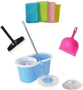 Everything Imported Best Easy To Clean Floor Magic Bucket With 2 Absorbers, Dust-pan, 4 Scrubbers, Wiper Mop Set