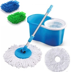 Everything Imported Floor Cleaning High Quality Spin Magic Easy 360 Degree rotating with 2 Duster Gloves Mop Set