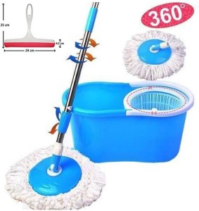 Everything Imported Spin mop and Bucket System Self Wringing with 2 refill heads and 1 Glass Wiper Mop Set