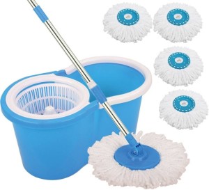 CheckSums 11033 Magic Dry Bucket Mop - 360 Degree Self Spin Wringing With 4 Super Absorbers for Home & Office Floor Cleaning Mop Set