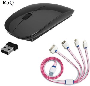 ROQ 5 IN 1 Multi Charging Cable With Ultra Slim Wireless Optical Mouse
