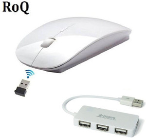 ROQ High Speed 4 port USB Hub With Ultra Slim Wireless Optical Mouse