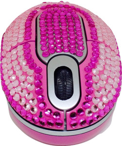 Shrih Pink And White Crystal Rhinestone Wireless Optical Mouse