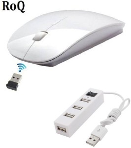 ROQ High Speed USB 2.0 4 Port Hub With Ultra Slim Wireless Optical Mouse