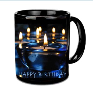 raj laxmi lightning diya b'day black ceramic mug(350 ml)