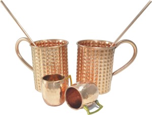 Dakshcraft Asian Tableware with shot cups & straw Copper Mug