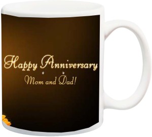 me&you gift for father/mother/daddy/mummy;happy anniversary with flowerpot printed ceramic mug(325 ml)