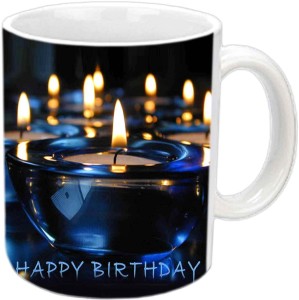raj laxmi lightning diya b'day white ceramic mug(350 ml)