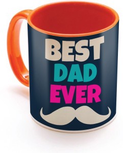 sky trends best dad ever with white mustaches multi color best gift for dad happy father's day inner orange color ceramic mug(320 ml)