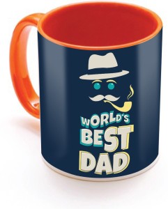 sky trends world's best dad with smokstick and stylish cap birthday best gifts for happy father's day inner orange color ceramic mug(320 ml)