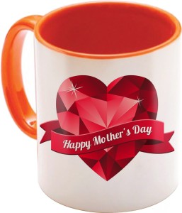 sky trends gift for mummy to mother's day orange ceramic coffee printed 350 ml ceramic mug(350 ml)