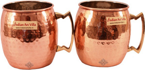 IndianArtVilla Nickel Round Hammered Moscow Mule Beer Cup - Hotel Restaurant Barware Copper Mug
