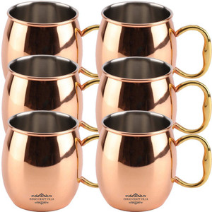 Indian Craft Villa IndianCraftVilla Handmade Copper Nickle Set Of 6 Moscow Mule Solid Round Cup Volume 530 ML for Use Restaurant Ware Beer Bar Ware Hotel Ware Copper Mug