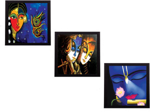 Ecraftindia Set Of 3 Lord Krishna And Radha Satin Matt Textured Uv