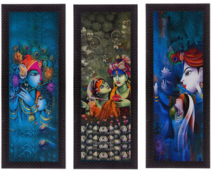 Ecraftindia Set Of 3 Lord Krishna And Lordess Radha Satin Matt