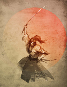 Tallenge Japanese Art Modern The Samurai Small Size Rolled Canvas