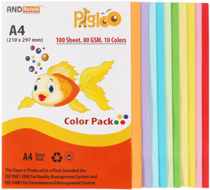 Pigloo Premium Range 100 Sheets. 10 Colour. 80GSM Unrulled A4 Coloured Paper