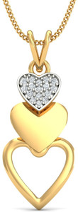 KuberBox Layered Heart 14kt Diamond Yellow Gold Pendant