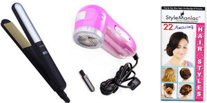 Style Maniac Ceramic Hair Straightner With Variable Heat Control And Lint Roller and a ultimate hair style booklet Personal Care Appliance Combo