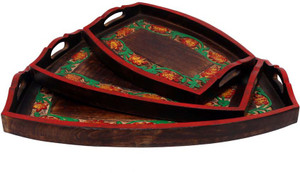 Indikala Indikala Set of Three Multicoloured Ethnic Wooden Trays Tray Set