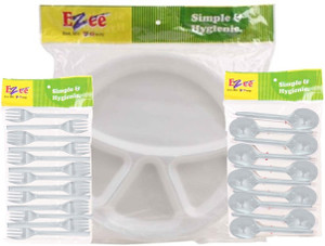 Ezee Thermocol Plate + Crystal Spoon + Crystal Fork Plate Set