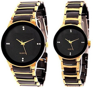 Rokcy Analog Pair Analog R Shape Black-Golden Watch