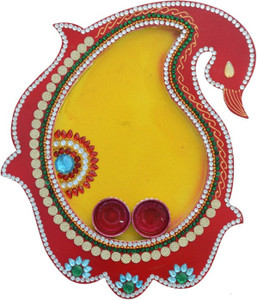 Ashyam Decorative Kundan Studded Peacock Wooden Paper Pooja Thali