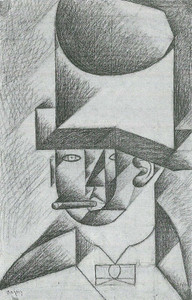 The Museum Outlet Head of a man with cigar by Juan Gris - Print (24 x 18 Inch) Canvas Painting