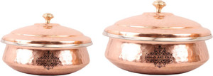 Indian art villa Set of 2 Steel Copper handi with Lid Handi 0.8 L