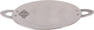 IndianArtVilla Stainless Steel Serving Hammered Tawa Platter Tray Tawa 21.082 cm diameter