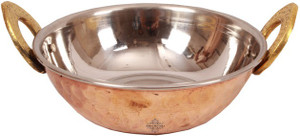 Indian Art Villa Handmade Copper Steel Dish Serving Kadai Bowl - Serving Dish Restaurant Ware Hotel Ware Home Ware Kadhai 0.45 L