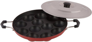 WALTER Premium 12 Cavity Appam Patra Side Handle with Lid Pan 30 cm diameter