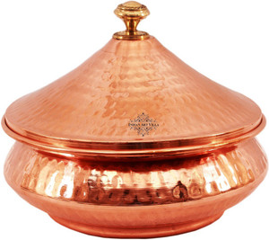 IndianArtVilla Steel Copper Mughlai Handi With Lid - Serving Dish Curry Home Hotel Restaurant Handi 0.525 L