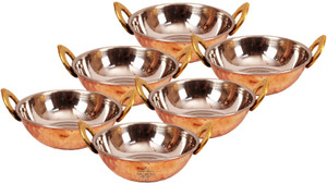 IndianArtVilla Steel Copper Kadhai Kadai Karahi Wok - Serving Indian Food Home Hotel Restaurant Kadhai 2.1 L