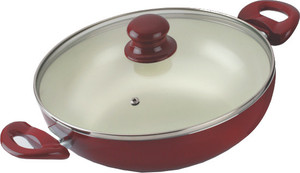 Alda Ceramic Coated Wok with Glass Lid Kadhai