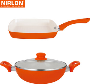 NIRLON Cooking Ceramic Non Stick Induction Kadhai, Pan Set