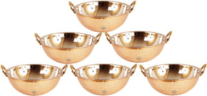 Indian Art Villa Set of 6 Steel Copper Kadai Karahi Wok Kadhai 6 L