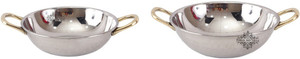 IndianArtVilla Steel Kadai with Round Brass Handle Kadhai 1.19 L