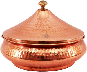 IndianArtVilla Steel Copper Mughlai Handi With Lid - Serving Dish Curry Home Hotel Restaurant Handi 1.2 L