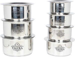 Taluka Stainless Steel Induction Friendly Topes with Lid Steel Topia 7 PCS COMBO SET Bhaguna Pot 1.5 L, 2 L, 2.5 L, 3 L, 3.5 L, 4.5 L, 5 L