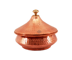 IndianArtVilla Steel Copper Mughlai Handi With Lid - Serving Dish Curry Home Hotel Restaurant Handi 0.65 L