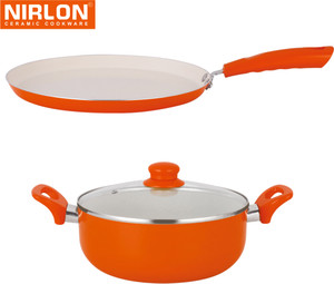 NIRLON Cooking Ceramic Non Stick Induction Tawa DOSA TAWA 28CM DEEP KADHAI WITH CASSEROLE WITH GLASS LID 240MM 24CM cm diameter