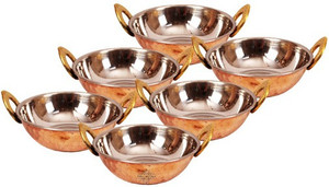 Indian Art Villa IndianArtVilla Handmade Traditional Steel Copper Bottom Serving Set of 6 Kadai Restaurant Ware Hotel Ware Home Kadhai 0.35 L