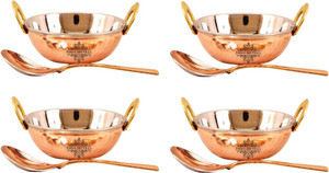 Indian art villa Set of 4 Steel Copper Kadai with Spoon Kadhai 3 L